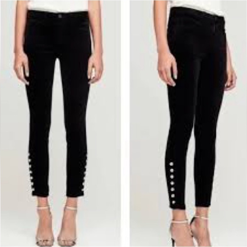 L'AGENCE Velvet Crop Pants High Waist Button Hem Black Size 27